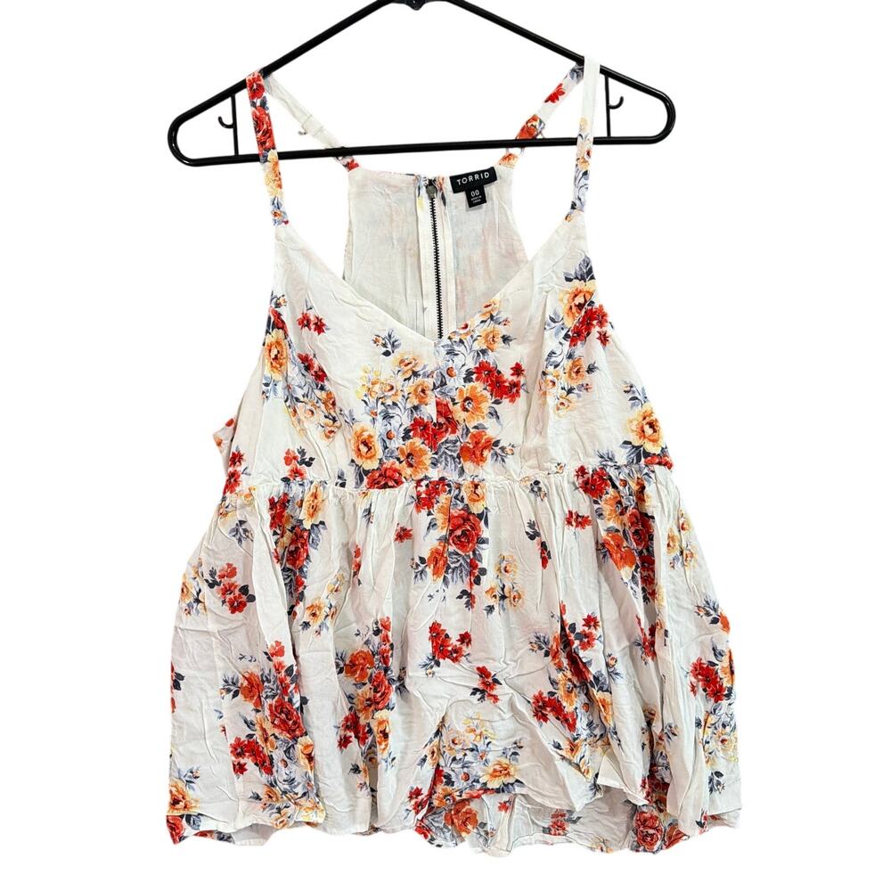 Torrid Womens Tank White Multicolor Floral V Neck Flowy Back Zip Casual 00